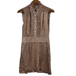 Sunner Shirt Dress Micro Floral Print Ruffle Front Mini Sleeveless - M